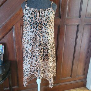 Vintage Eslie Leopard Print Sleeveless Spaghetti Strap High-Low Nightgown